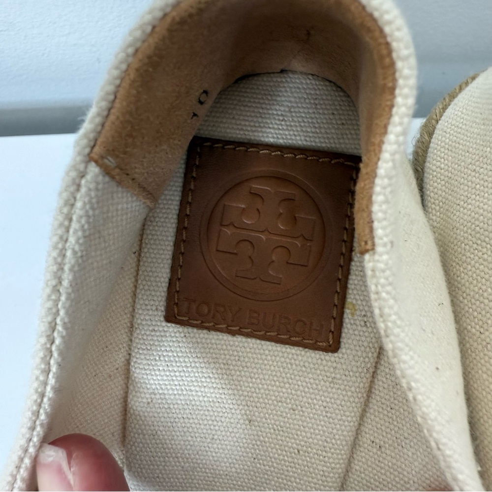Tory Burch Filipa Canvas Criss Cross Espadrille Wedge Sandal Size 10 Cream Tan - Picture 5 of 15